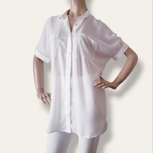 Uniq White Oversized Mesh Paneled Blouse